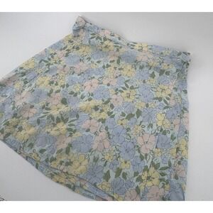 Motel Rocks Shema Mini Skirt in Washed Out Pastel Floral, Size M, Wrap Around